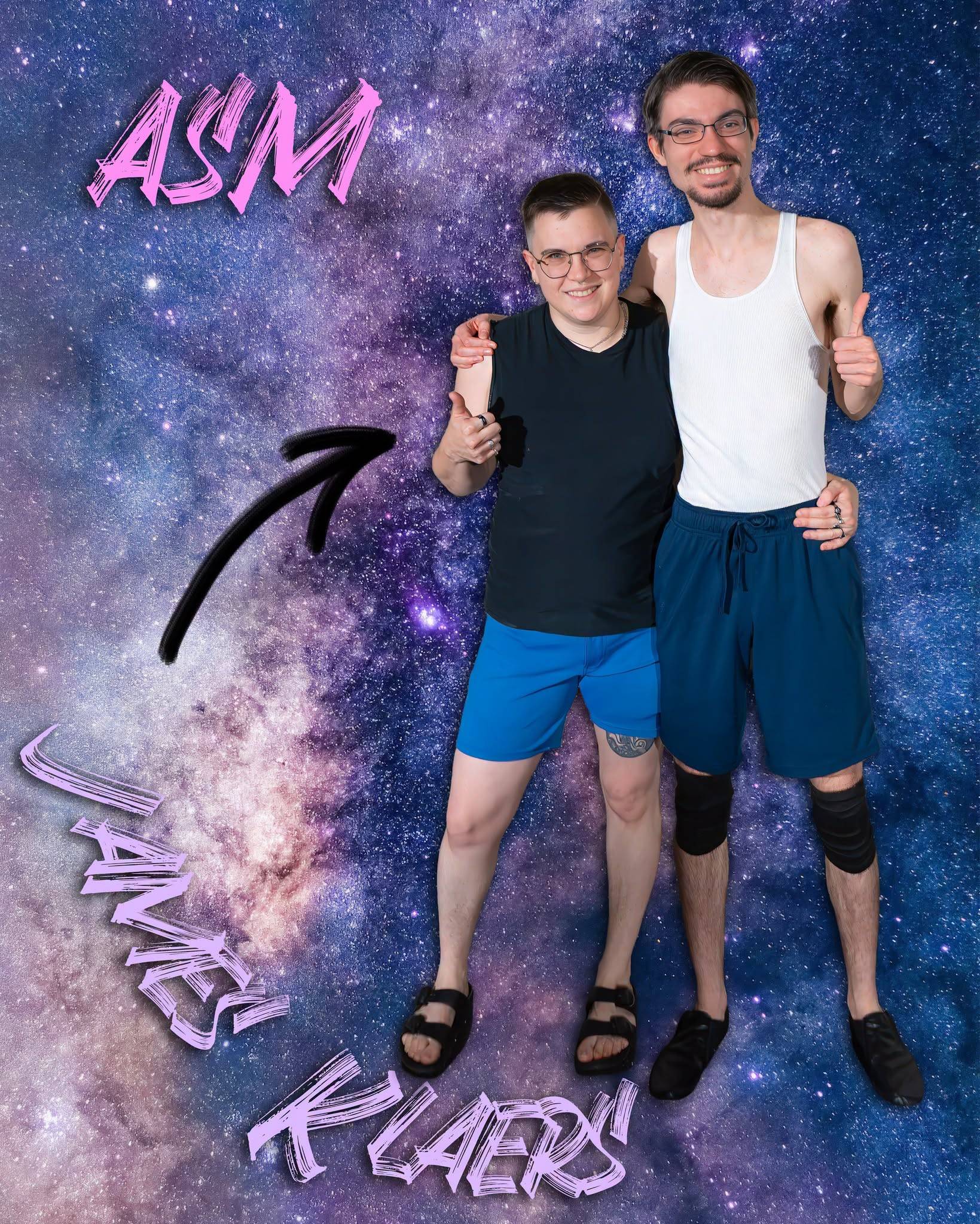 Dance Nation’s assistant stage managers pose together against a galaxy backdrop.