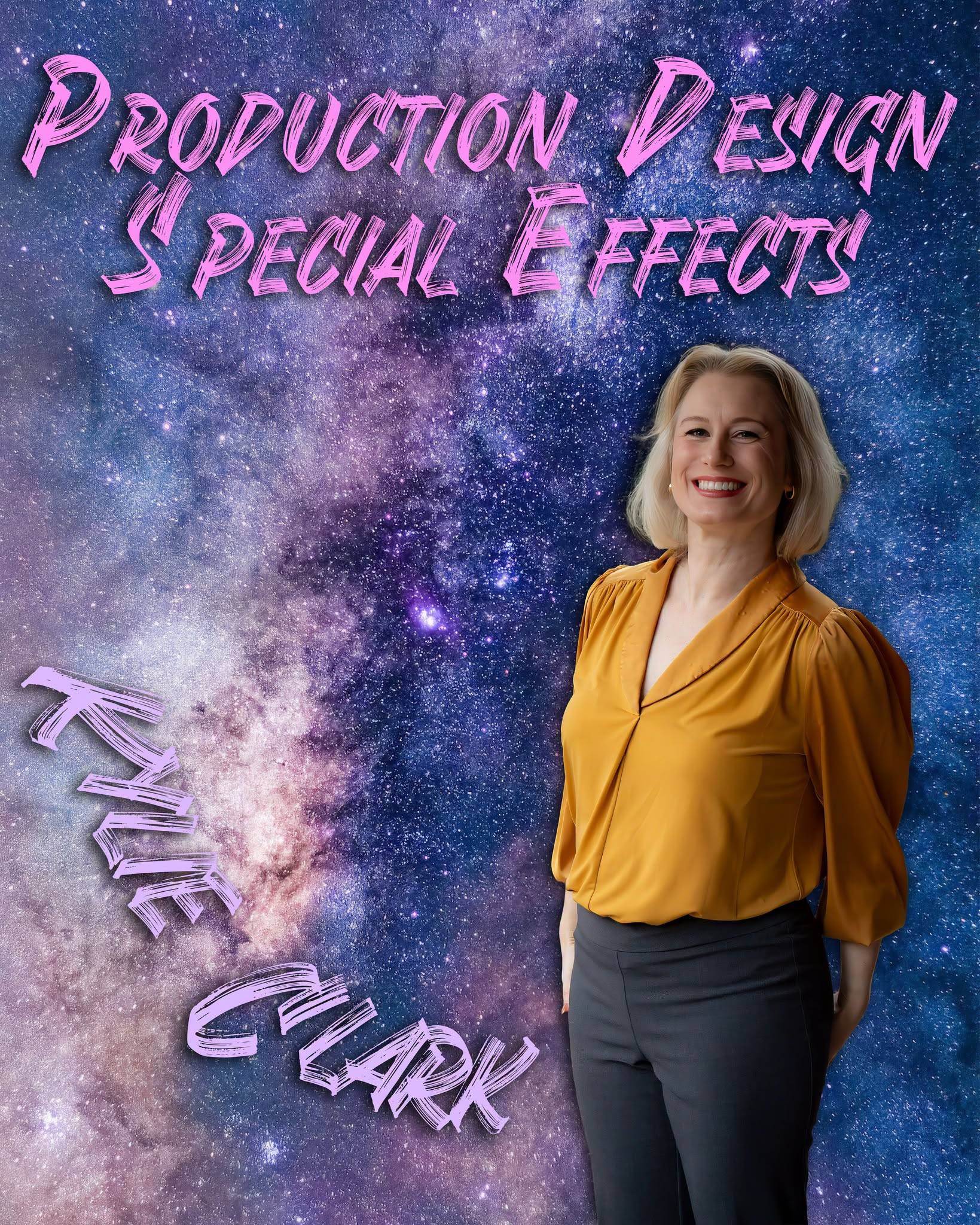 Dance Nation’s production designer and special-effects artist poses against a galaxy backdrop.